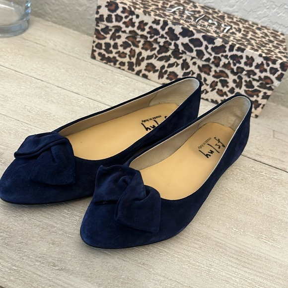 FRENCH SOLE fs/ny Women's 9.0 MADE IN ITALY  Pointed Toe Bow Detail Navy Suede - Picture 2 of 13